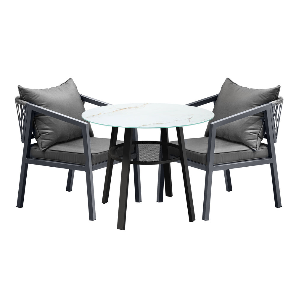 Playa Orsini 3 or 5pc Marble Style Table and Chair Outdoor Set | Soft Cushioned Chairs and Table Patio Furniture Set