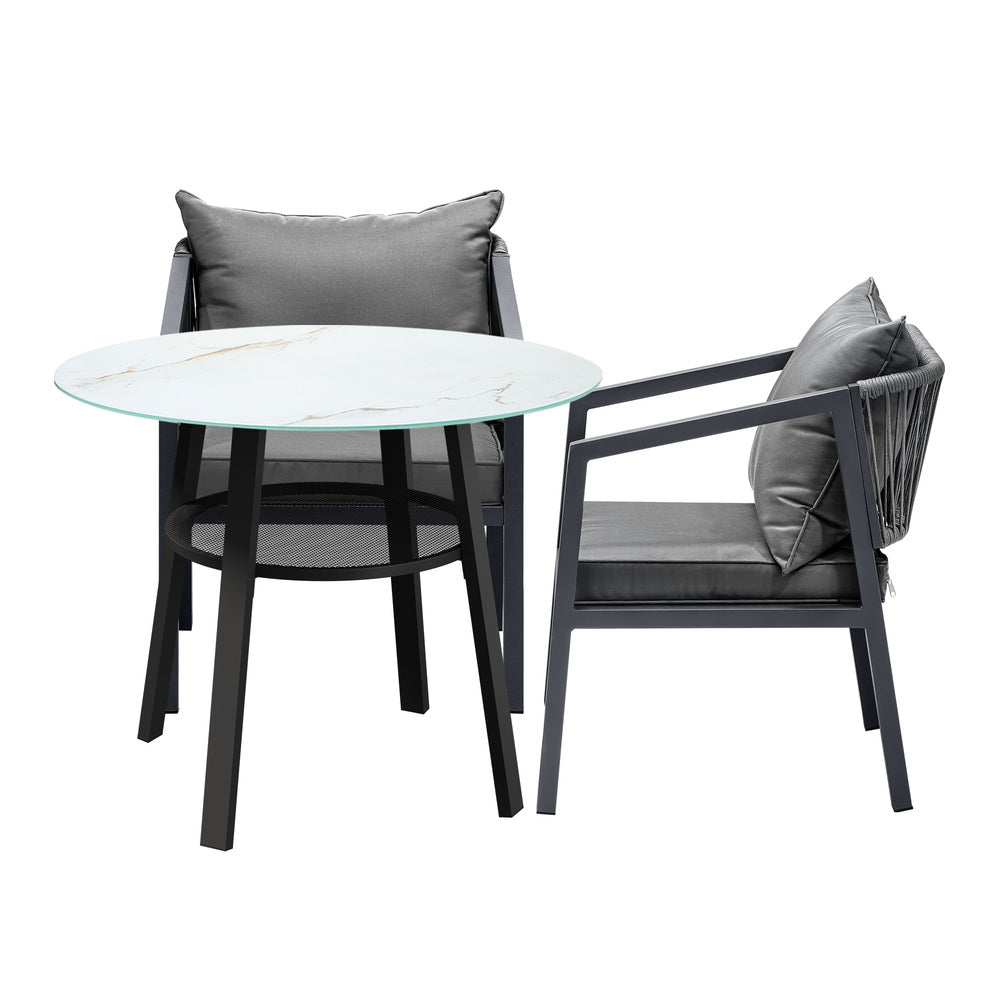 Playa Orsini 3 or 5pc Marble Style Table and Chair Outdoor Set | Soft Cushioned Chairs and Table Patio Furniture Set