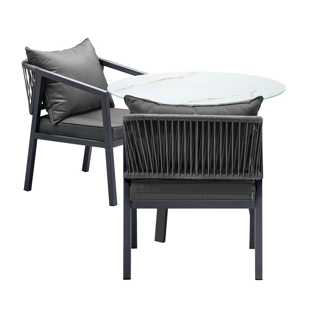 Playa Orsini 3 or 5pc Marble Style Table and Chair Outdoor Set | Soft Cushioned Chairs and Table Patio Furniture Set