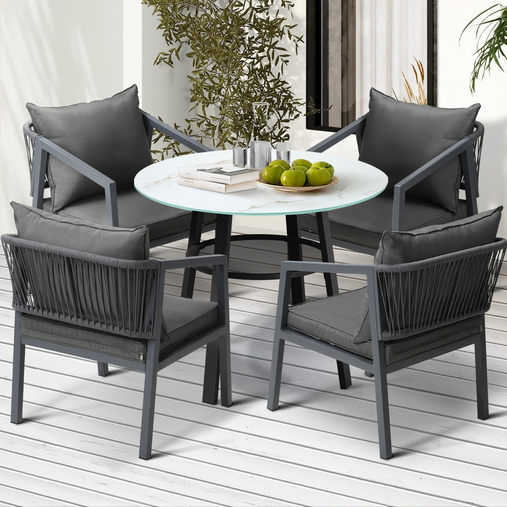 Playa Orsini 3 or 5pc Marble Style Table and Chair Outdoor Set | Soft Cushioned Chairs and Table Patio Furniture Set