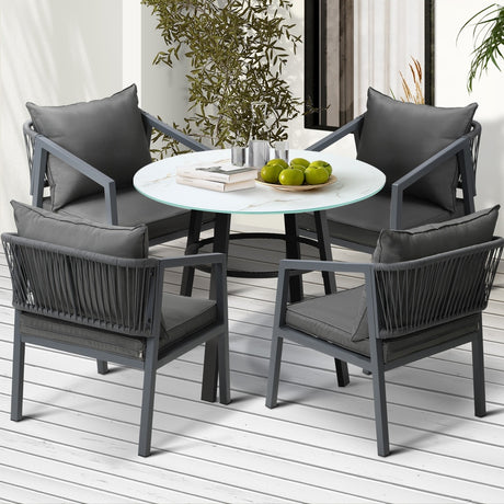 Playa Orsini 3 or 5pc Marble Style Table and Chair Outdoor Set | Soft Cushioned Chairs and Table Patio Furniture Set