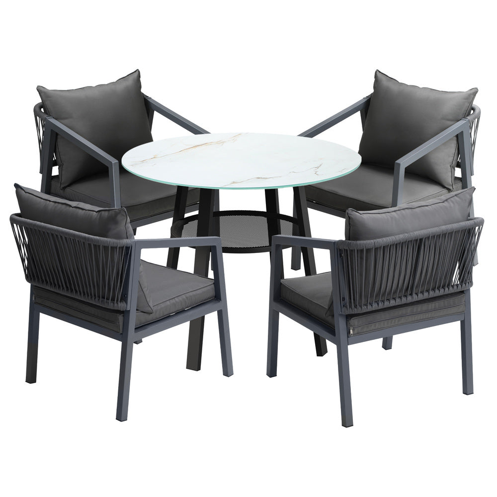 Playa Orsini 3 or 5pc Marble Style Table and Chair Outdoor Set | Soft Cushioned Chairs and Table Patio Furniture Set