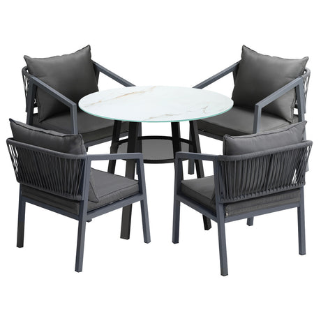 Playa Orsini 3 or 5pc Marble Style Table and Chair Outdoor Set | Soft Cushioned Chairs and Table Patio Furniture Set