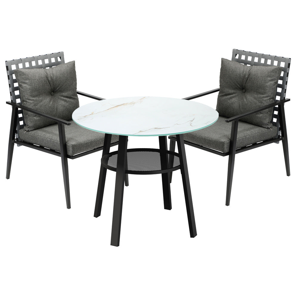 Playa Orsini 3 or 5pc Marble Style Table and Chair Outdoor Set | Soft Cushioned Chairs and Table Patio Furniture Set