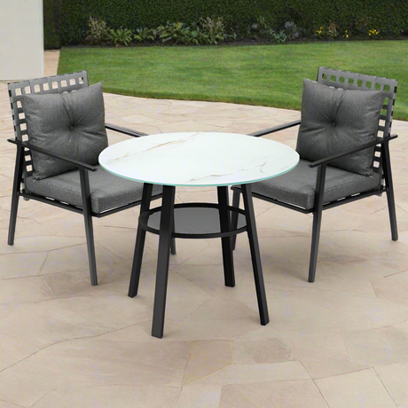 Playa Orsini 3 or 5pc Marble Style Table and Chair Outdoor Set | Soft Cushioned Chairs and Table Patio Furniture Set