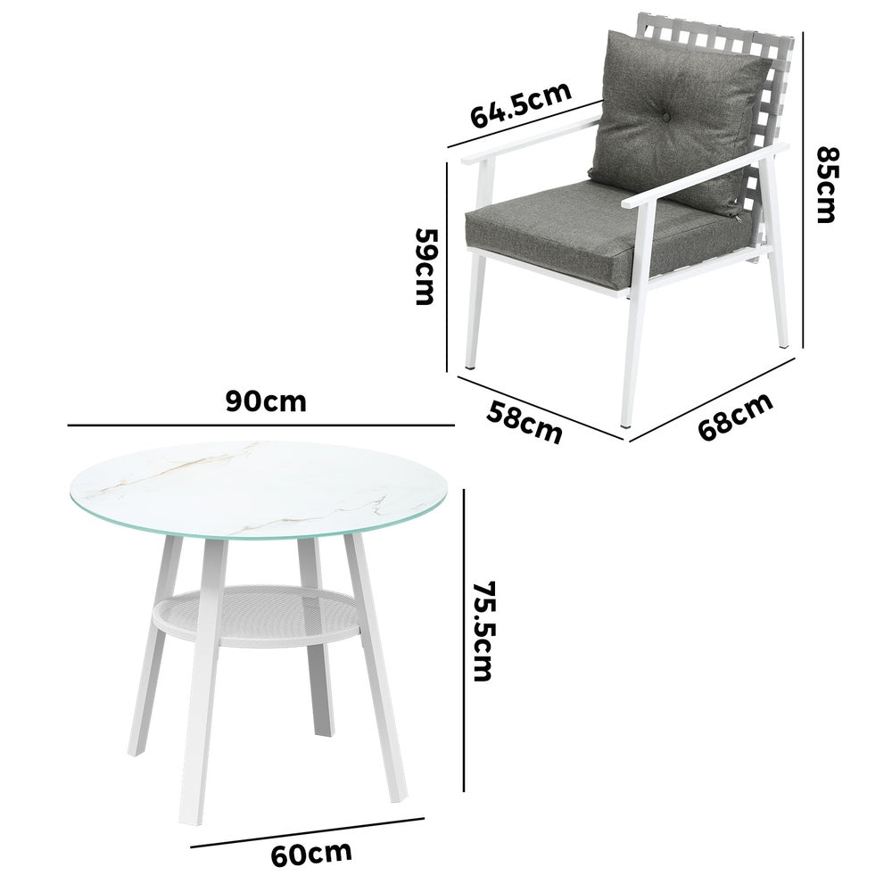 Playa Orsini 3 or 5pc Marble Style Table and Chair Outdoor Set | Soft Cushioned Chairs and Table Patio Furniture Set