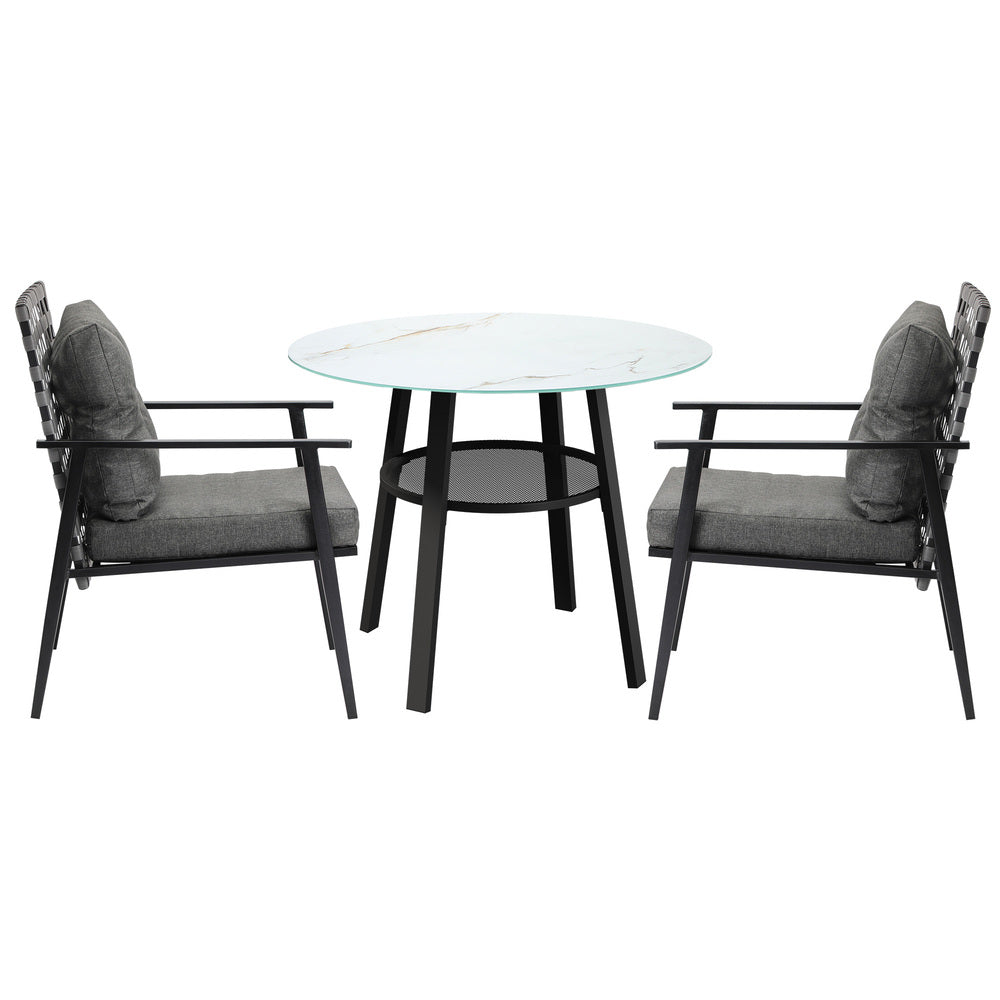 Playa Orsini 3 or 5pc Marble Style Table and Chair Outdoor Set | Soft Cushioned Chairs and Table Patio Furniture Set