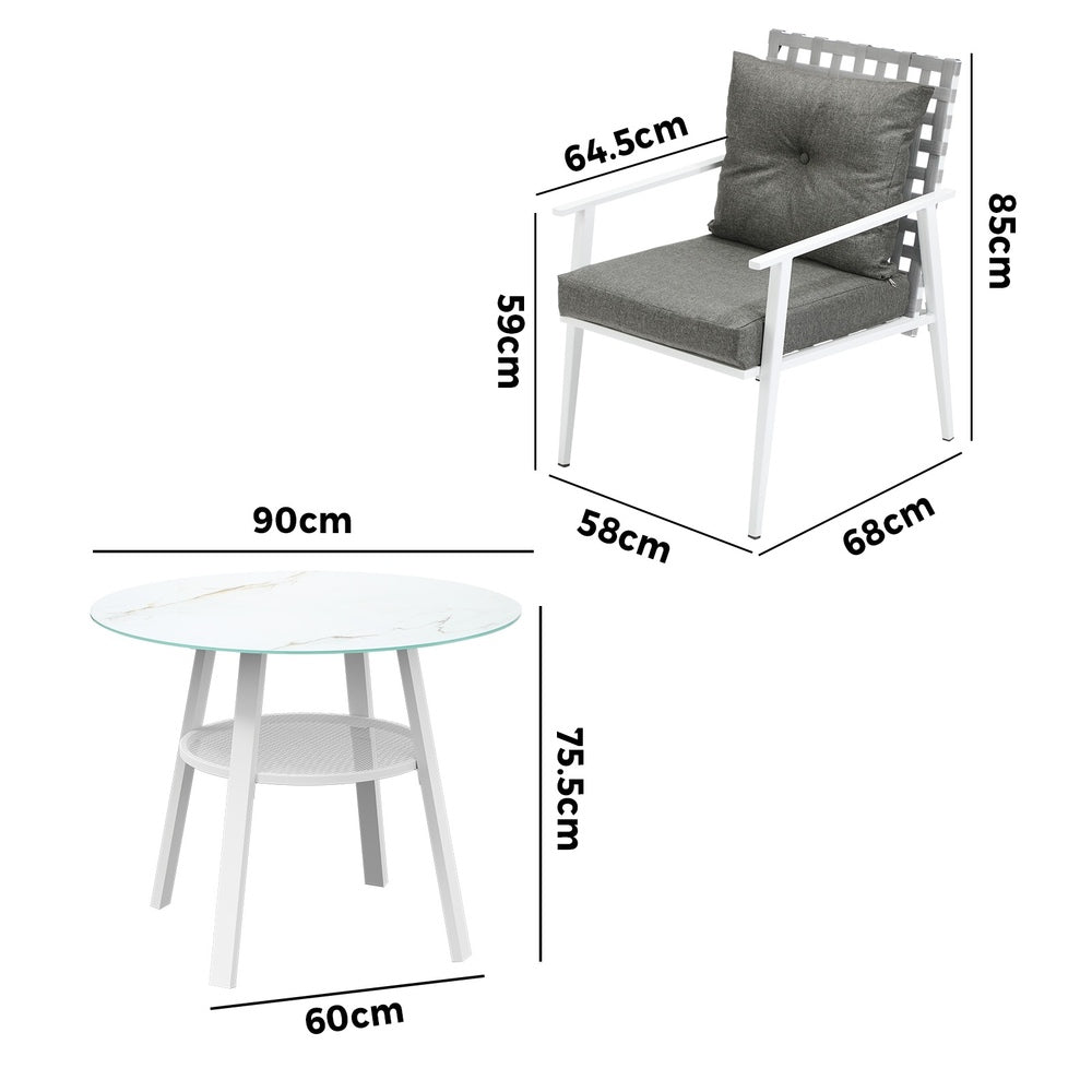Playa Orsini 3 or 5pc Marble Style Table and Chair Outdoor Set | Soft Cushioned Chairs and Table Patio Furniture Set