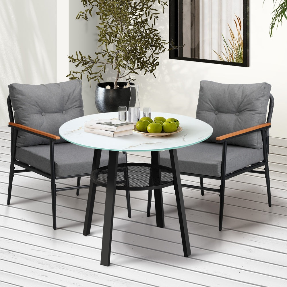Playa Orsini 3 or 5pc Marble Style Table and Chair Outdoor Set | Soft Cushioned Chairs and Table Patio Furniture Set