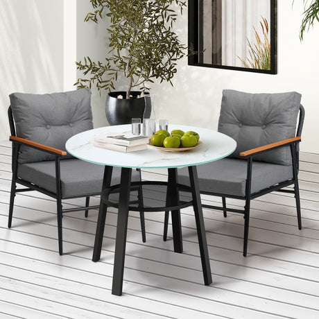 Playa Orsini 3 or 5pc Marble Style Table and Chair Outdoor Set | Soft Cushioned Chairs and Table Patio Furniture Set