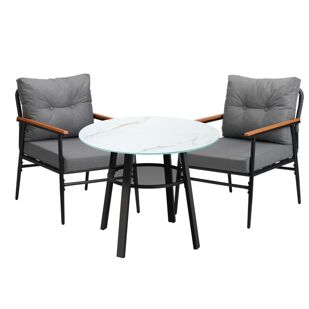 Playa Orsini 3 or 5pc Marble Style Table and Chair Outdoor Set | Soft Cushioned Chairs and Table Patio Furniture Set