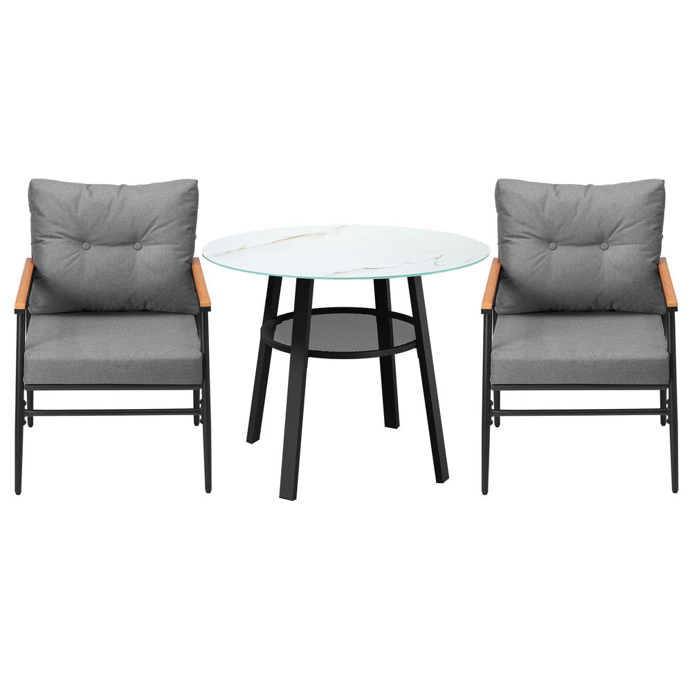 Playa Orsini 3 or 5pc Marble Style Table and Chair Outdoor Set | Soft Cushioned Chairs and Table Patio Furniture Set