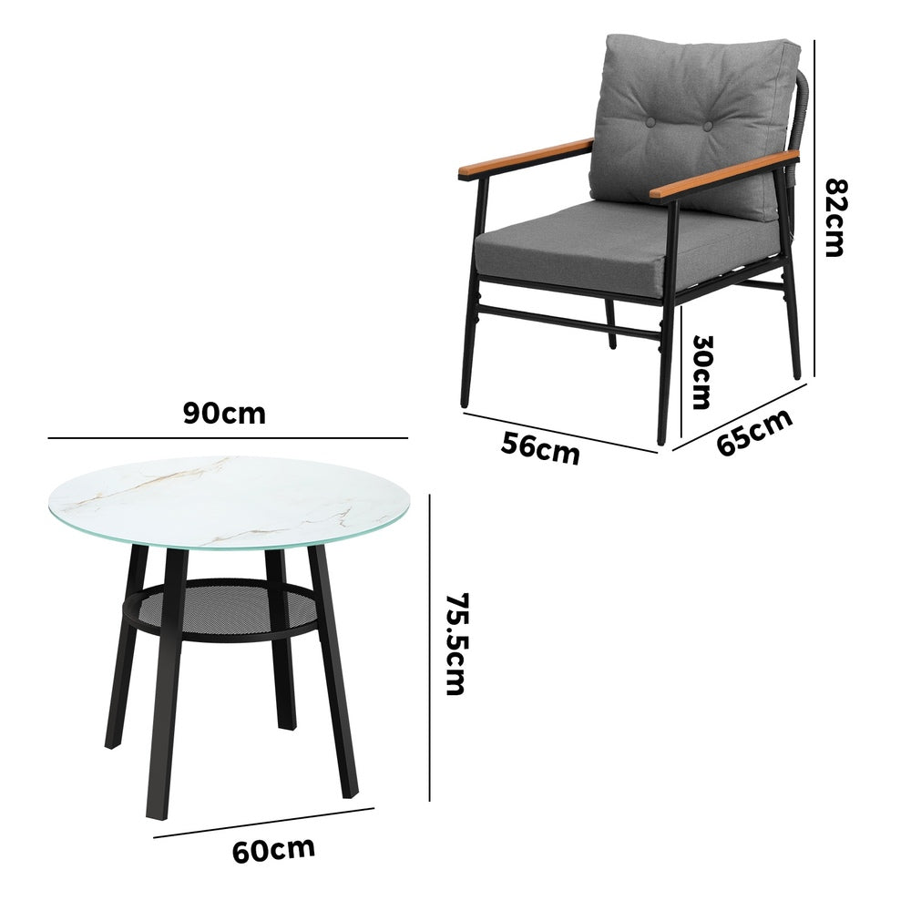 Playa Orsini 3 or 5pc Marble Style Table and Chair Outdoor Set | Soft Cushioned Chairs and Table Patio Furniture Set