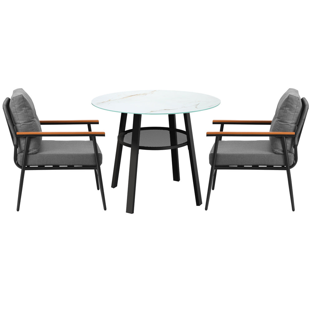 Playa Orsini 3 or 5pc Marble Style Table and Chair Outdoor Set | Soft Cushioned Chairs and Table Patio Furniture Set