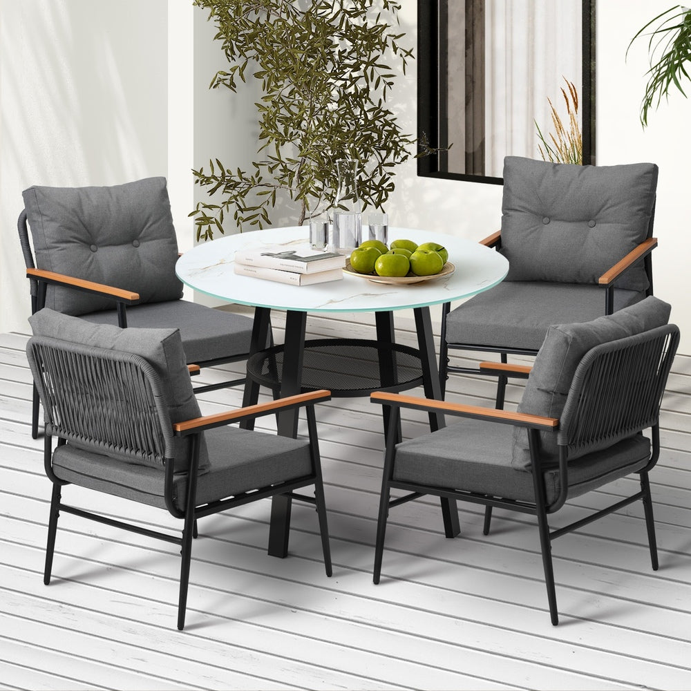 Playa Orsini 3 or 5pc Marble Style Table and Chair Outdoor Set | Soft Cushioned Chairs and Table Patio Furniture Set
