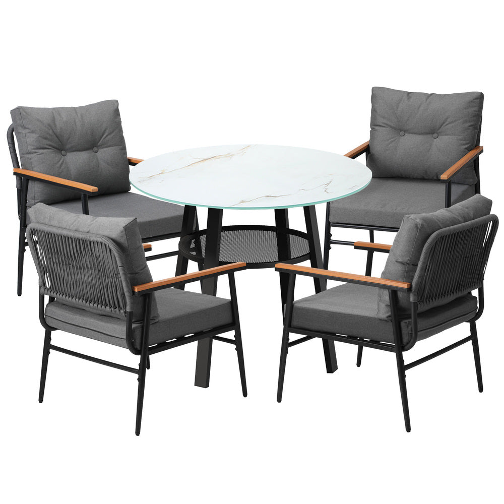 Playa Orsini 3 or 5pc Marble Style Table and Chair Outdoor Set | Soft Cushioned Chairs and Table Patio Furniture Set