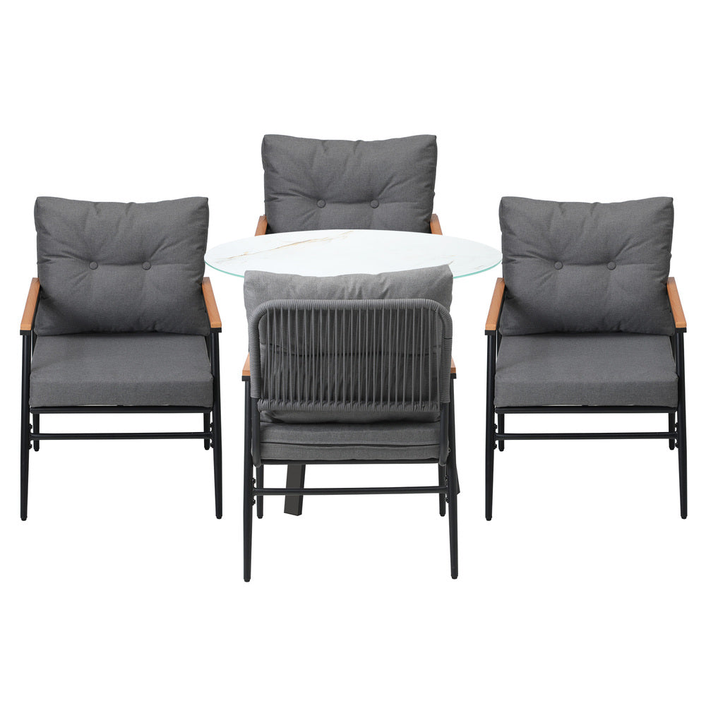 Playa Orsini 3 or 5pc Marble Style Table and Chair Outdoor Set | Soft Cushioned Chairs and Table Patio Furniture Set