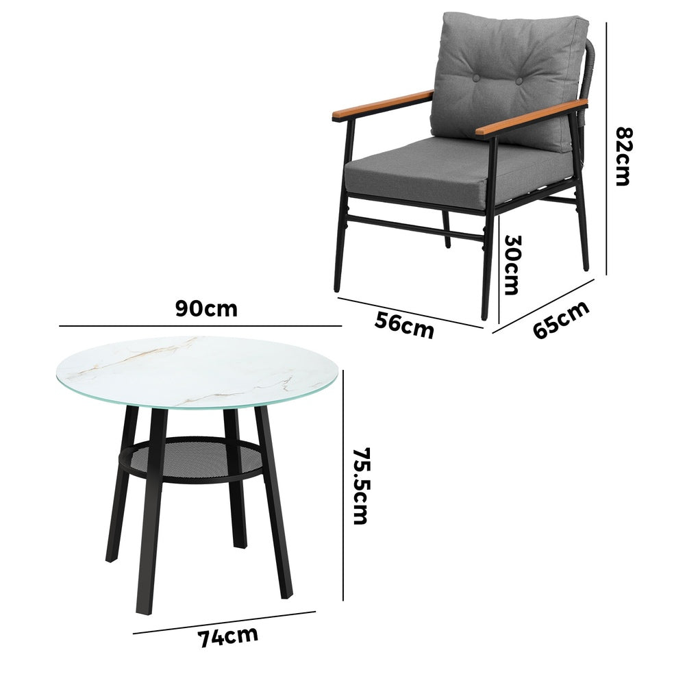 Playa Orsini 3 or 5pc Marble Style Table and Chair Outdoor Set | Soft Cushioned Chairs and Table Patio Furniture Set