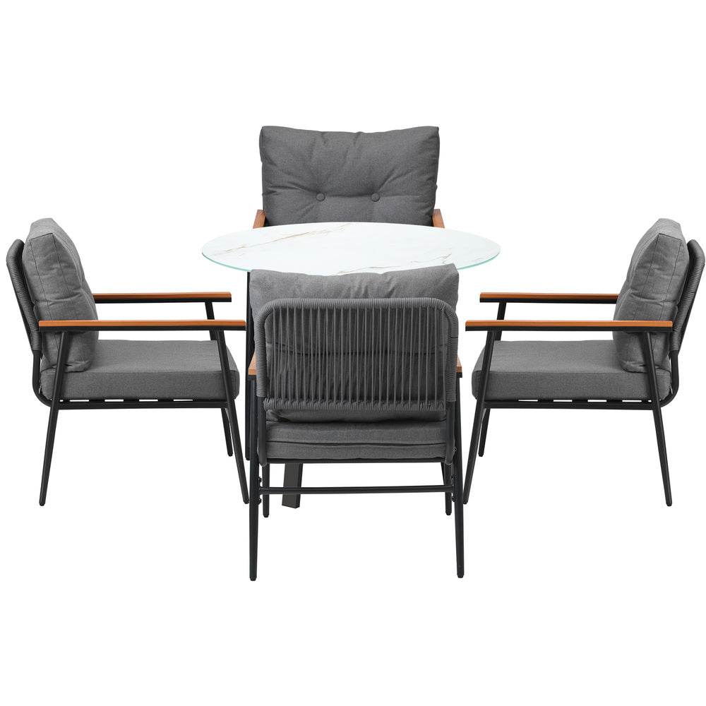 Playa Orsini 3 or 5pc Marble Style Table and Chair Outdoor Set | Soft Cushioned Chairs and Table Patio Furniture Set