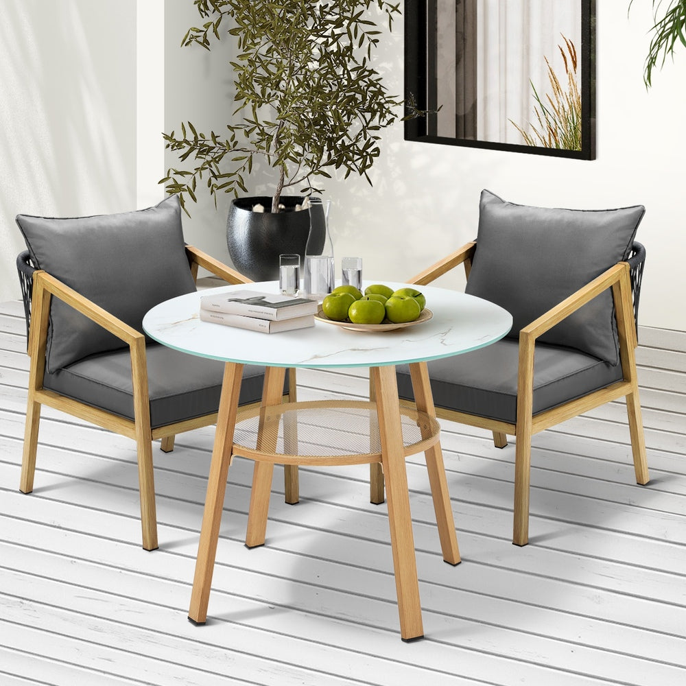 Playa Bonita 3 or 5pc Marble Style Table and Chair Outdoor Set | Soft Cushioned Chairs and Table Patio Furniture Set