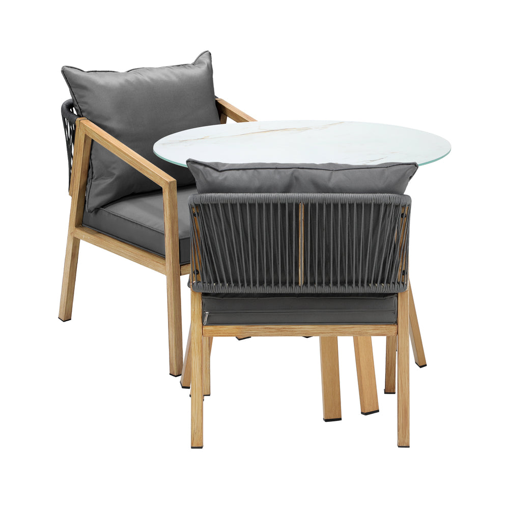 Playa Bonita 3 or 5pc Marble Style Table and Chair Outdoor Set | Soft Cushioned Chairs and Table Patio Furniture Set