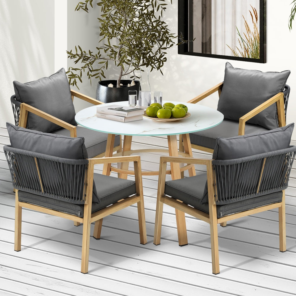 Playa Bonita 3 or 5pc Marble Style Table and Chair Outdoor Set | Soft Cushioned Chairs and Table Patio Furniture Set