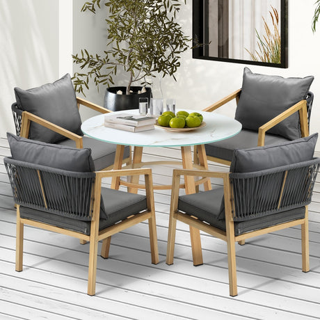 Playa Bonita 3 or 5pc Marble Style Table and Chair Outdoor Set | Soft Cushioned Chairs and Table Patio Furniture Set