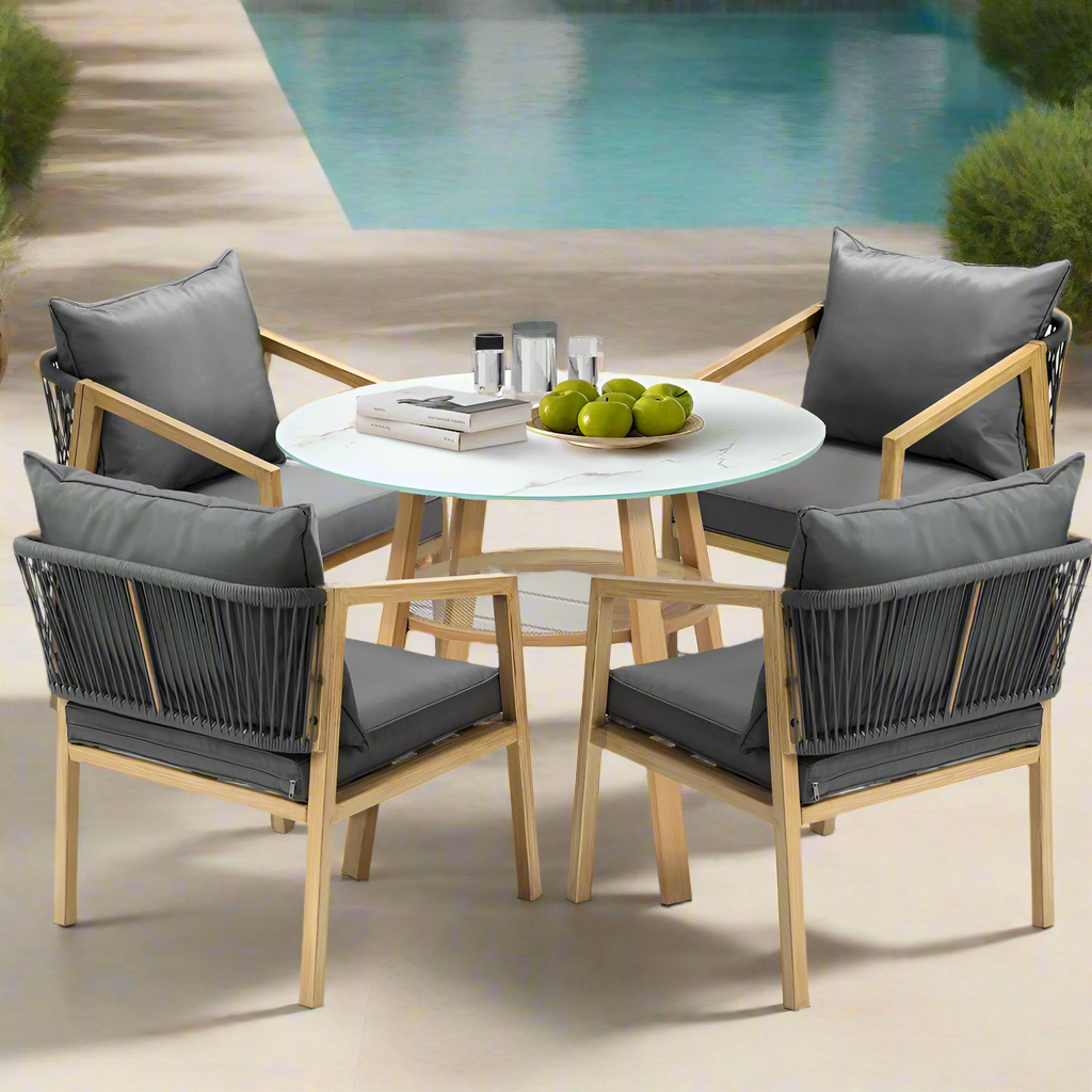 Playa Bonita 3 or 5pc Marble Style Table and Chair Outdoor Set | Soft Cushioned Chairs and Table Patio Furniture Set