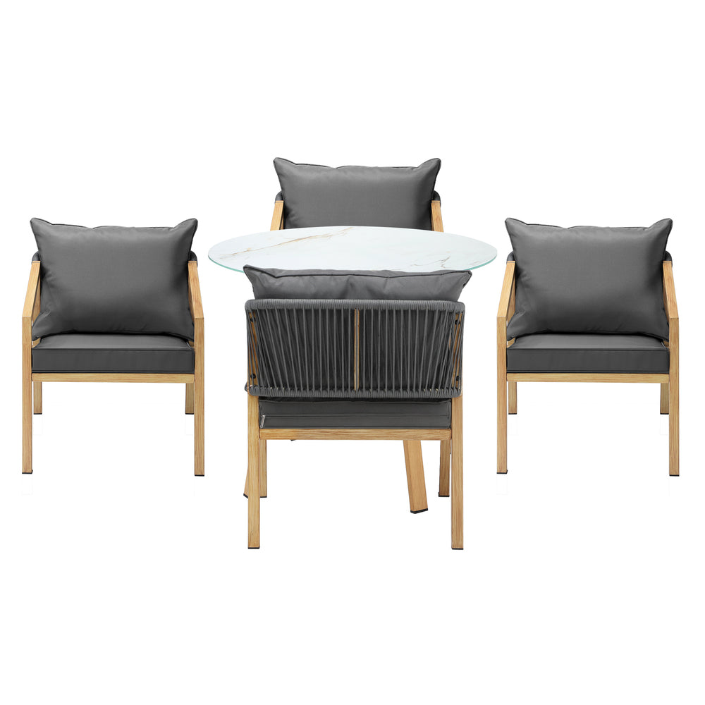 Playa Bonita 3 or 5pc Marble Style Table and Chair Outdoor Set | Soft Cushioned Chairs and Table Patio Furniture Set