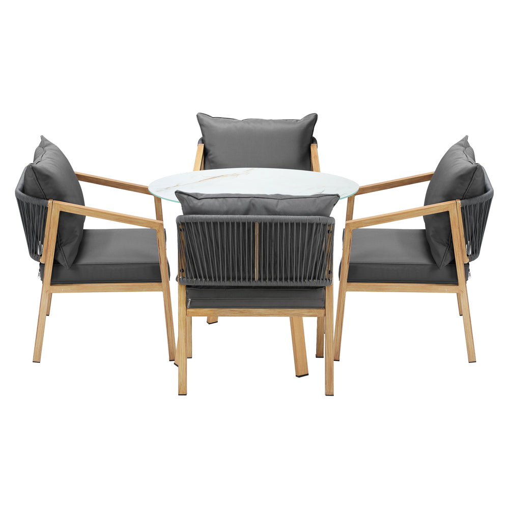 Playa Bonita 3 or 5pc Marble Style Table and Chair Outdoor Set | Soft Cushioned Chairs and Table Patio Furniture Set