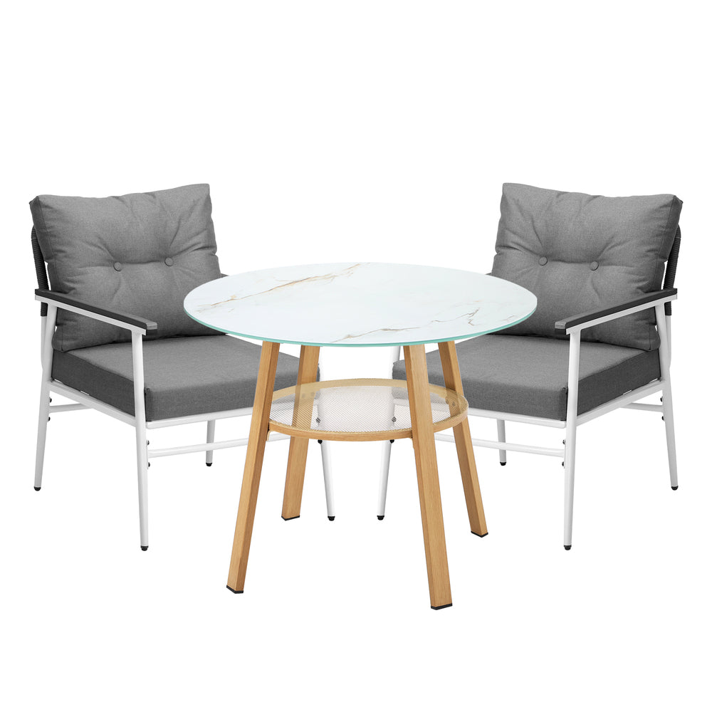 Playa Bonita 3 or 5pc Marble Style Table and Chair Outdoor Set | Soft Cushioned Chairs and Table Patio Furniture Set