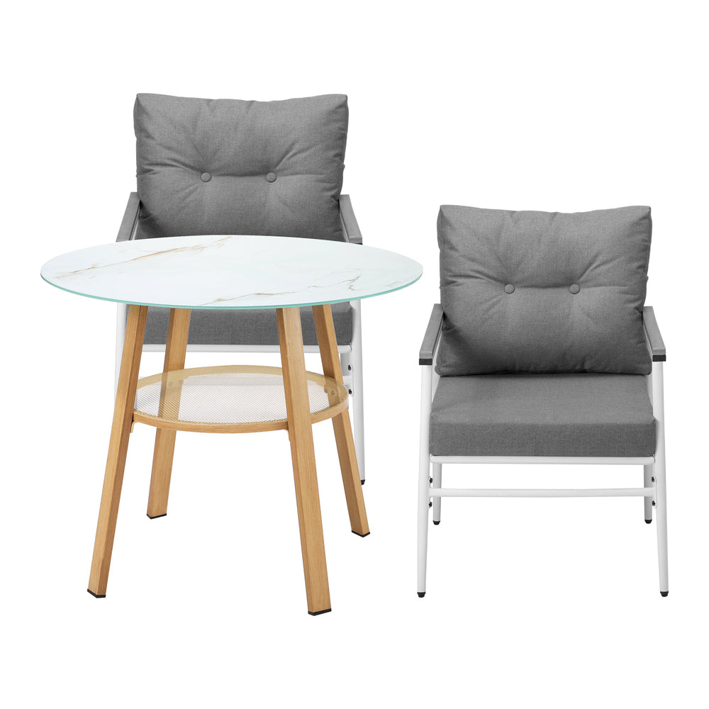 Playa Bonita 3 or 5pc Marble Style Table and Chair Outdoor Set | Soft Cushioned Chairs and Table Patio Furniture Set