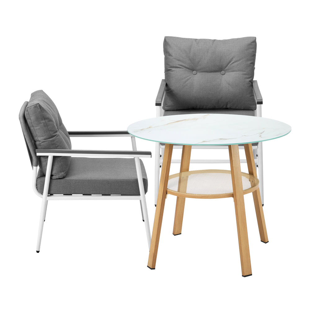 Playa Bonita 3 or 5pc Marble Style Table and Chair Outdoor Set | Soft Cushioned Chairs and Table Patio Furniture Set