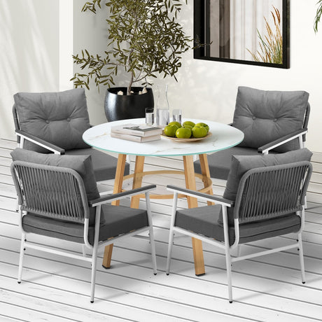 Playa Bonita 3 or 5pc Marble Style Table and Chair Outdoor Set | Soft Cushioned Chairs and Table Patio Furniture Set