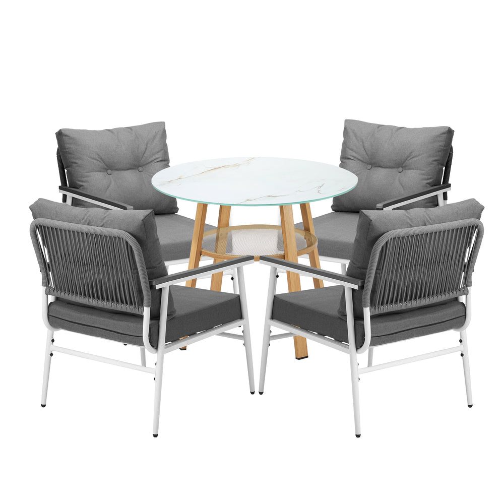 Playa Bonita 3 or 5pc Marble Style Table and Chair Outdoor Set | Soft Cushioned Chairs and Table Patio Furniture Set