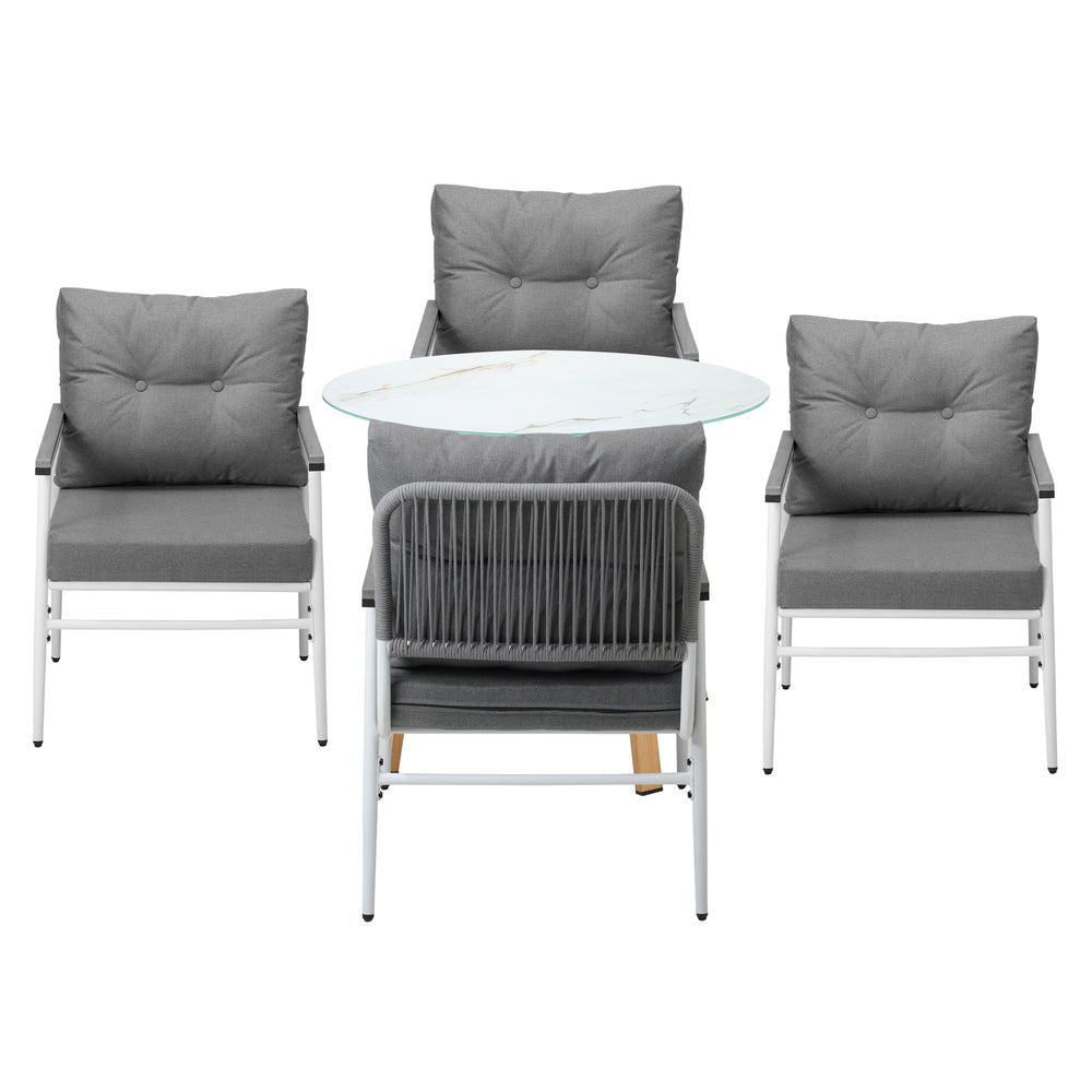 Playa Bonita 3 or 5pc Marble Style Table and Chair Outdoor Set | Soft Cushioned Chairs and Table Patio Furniture Set