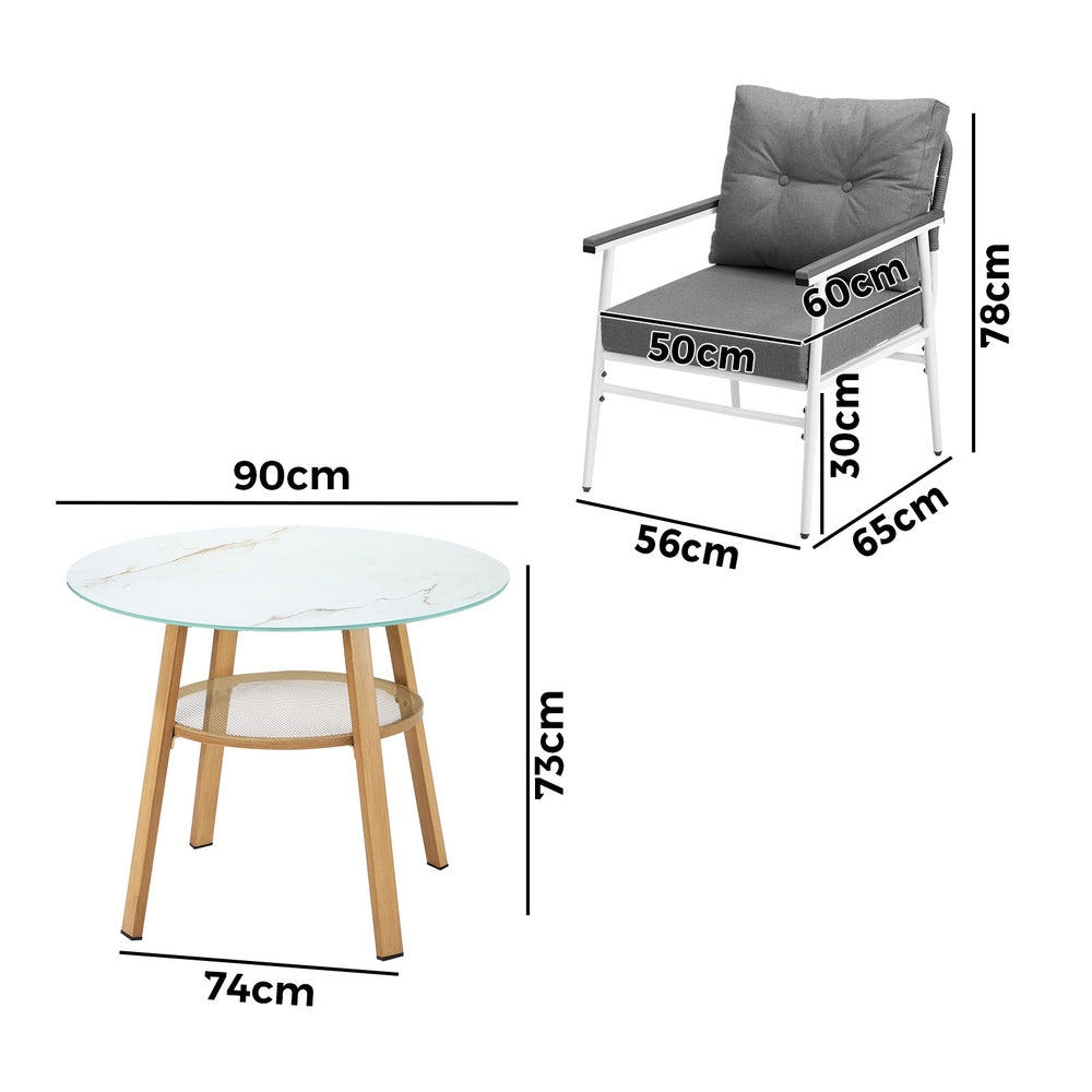 Playa Bonita 3 or 5pc Marble Style Table and Chair Outdoor Set | Soft Cushioned Chairs and Table Patio Furniture Set