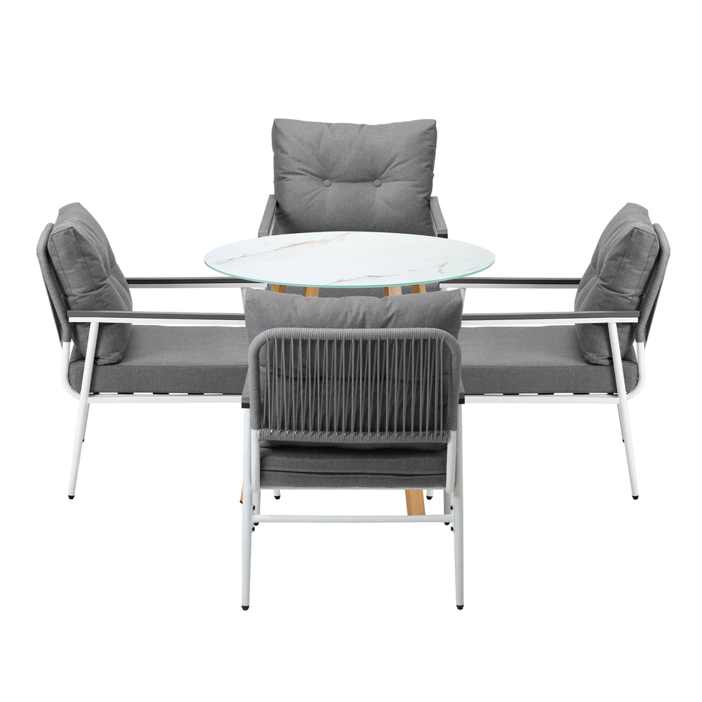 Playa Bonita 3 or 5pc Marble Style Table and Chair Outdoor Set | Soft Cushioned Chairs and Table Patio Furniture Set