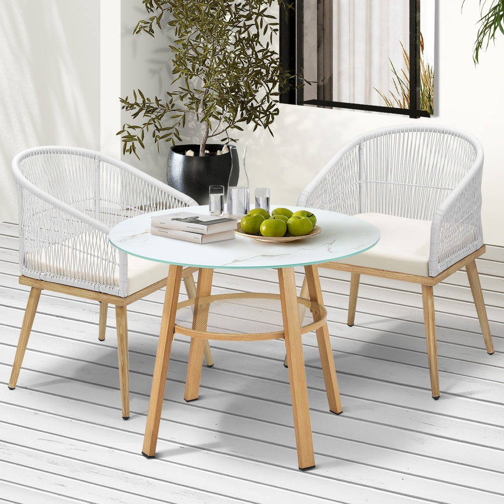 Playa Bonita 3 or 5pc Marble Style Table and Chair Outdoor Set | Soft Cushioned Chairs and Table Patio Furniture Set
