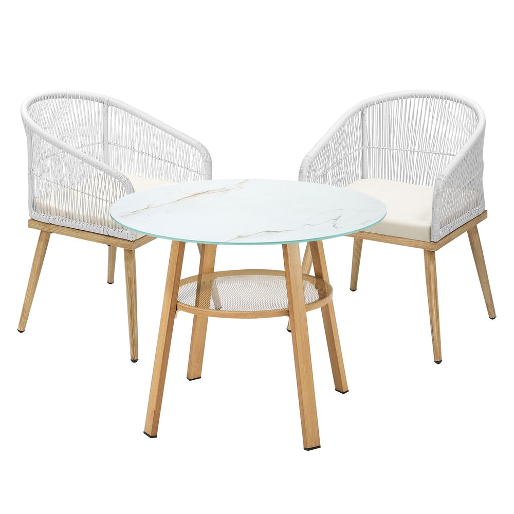 Playa Bonita 3 or 5pc Marble Style Table and Chair Outdoor Set | Soft Cushioned Chairs and Table Patio Furniture Set