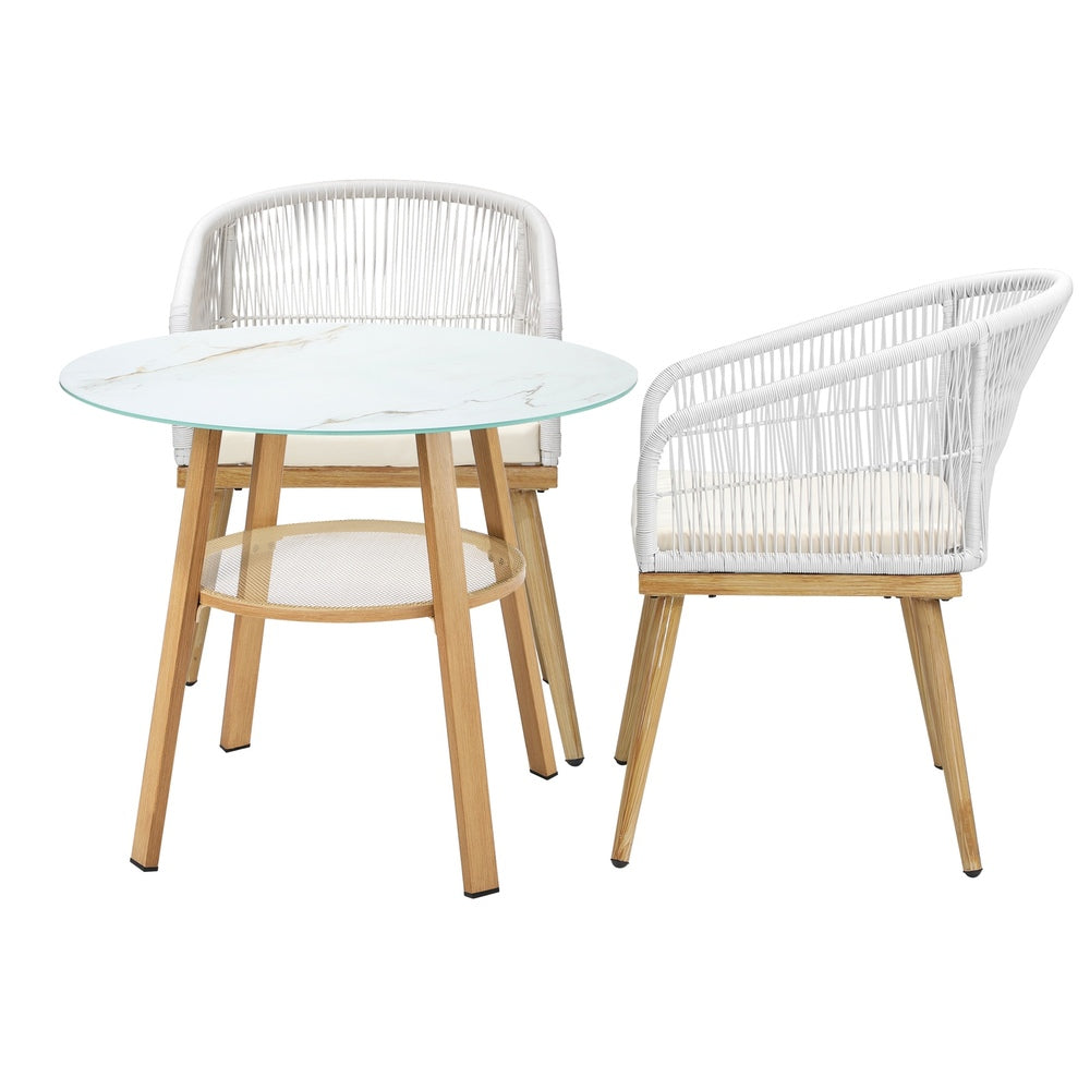 Playa Bonita 3 or 5pc Marble Style Table and Chair Outdoor Set | Soft Cushioned Chairs and Table Patio Furniture Set