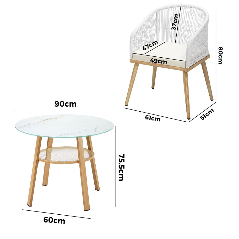 Playa Bonita 3 or 5pc Marble Style Table and Chair Outdoor Set | Soft Cushioned Chairs and Table Patio Furniture Set