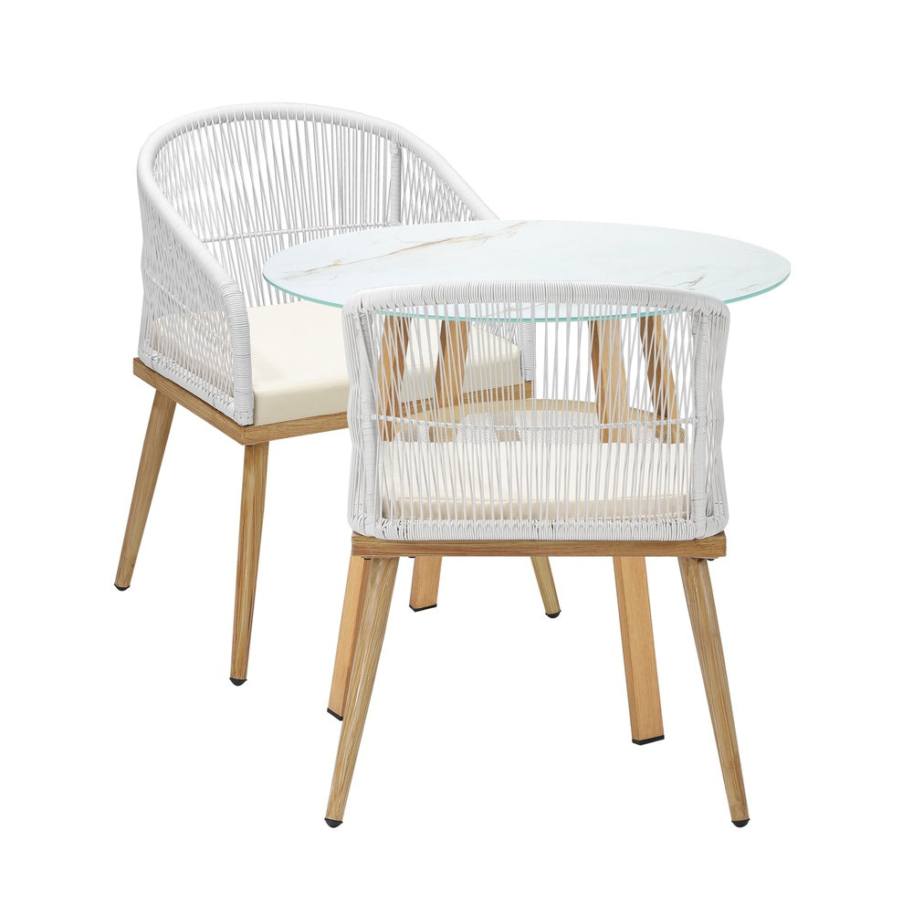 Playa Bonita 3 or 5pc Marble Style Table and Chair Outdoor Set | Soft Cushioned Chairs and Table Patio Furniture Set