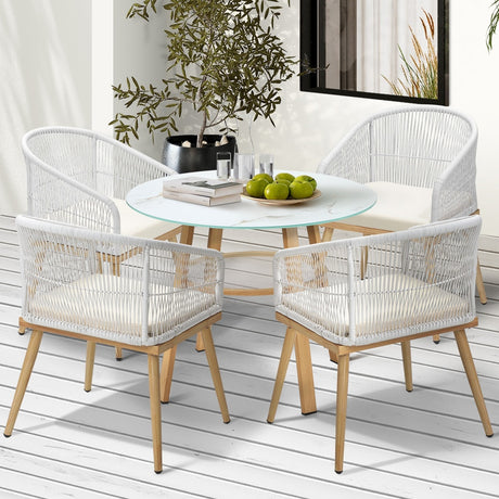 Playa Bonita 3 or 5pc Marble Style Table and Chair Outdoor Set | Soft Cushioned Chairs and Table Patio Furniture Set