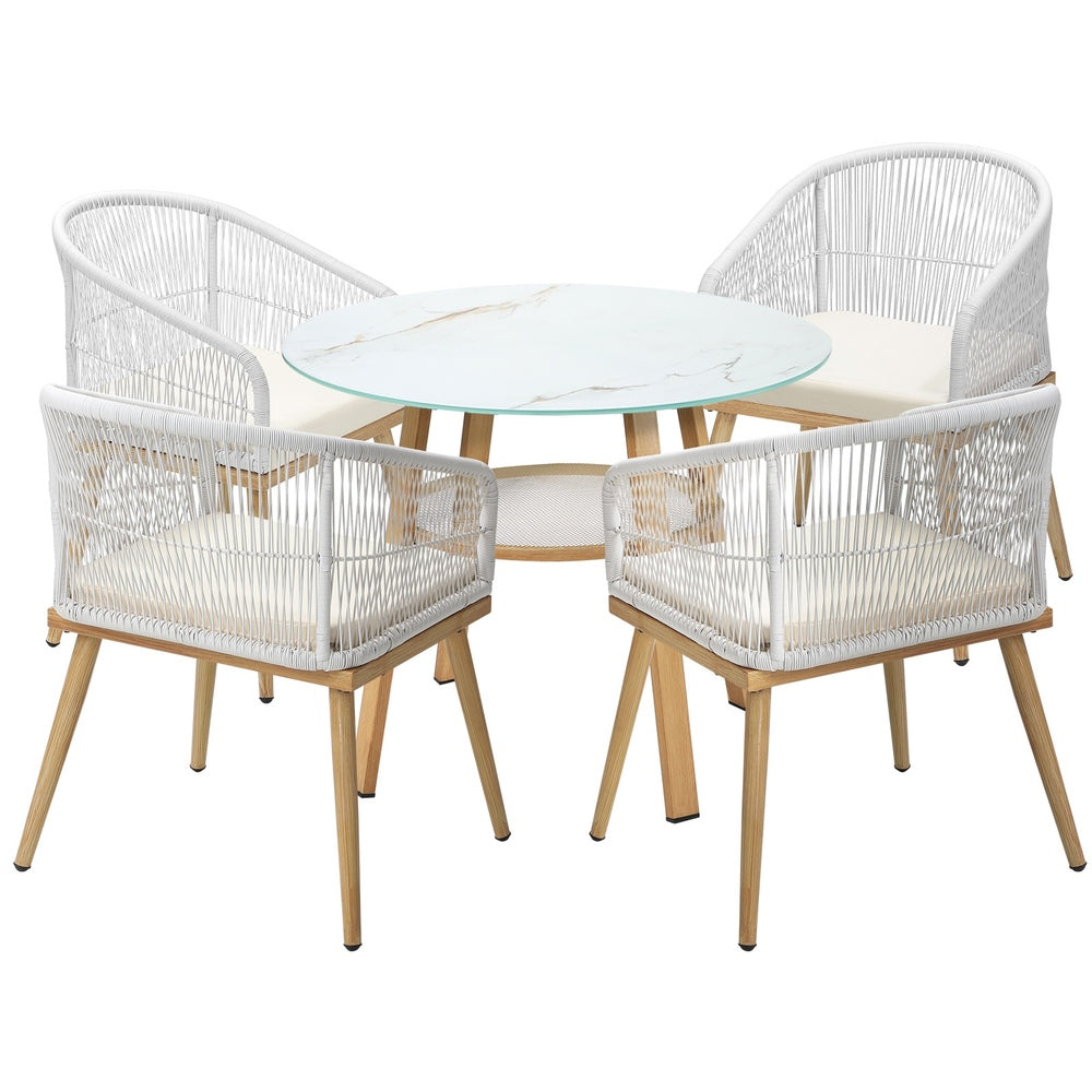 Playa Bonita 3 or 5pc Marble Style Table and Chair Outdoor Set | Soft Cushioned Chairs and Table Patio Furniture Set
