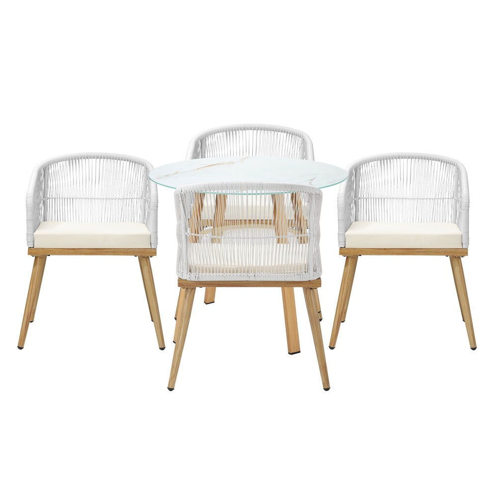 Playa Bonita 3 or 5pc Marble Style Table and Chair Outdoor Set | Soft Cushioned Chairs and Table Patio Furniture Set