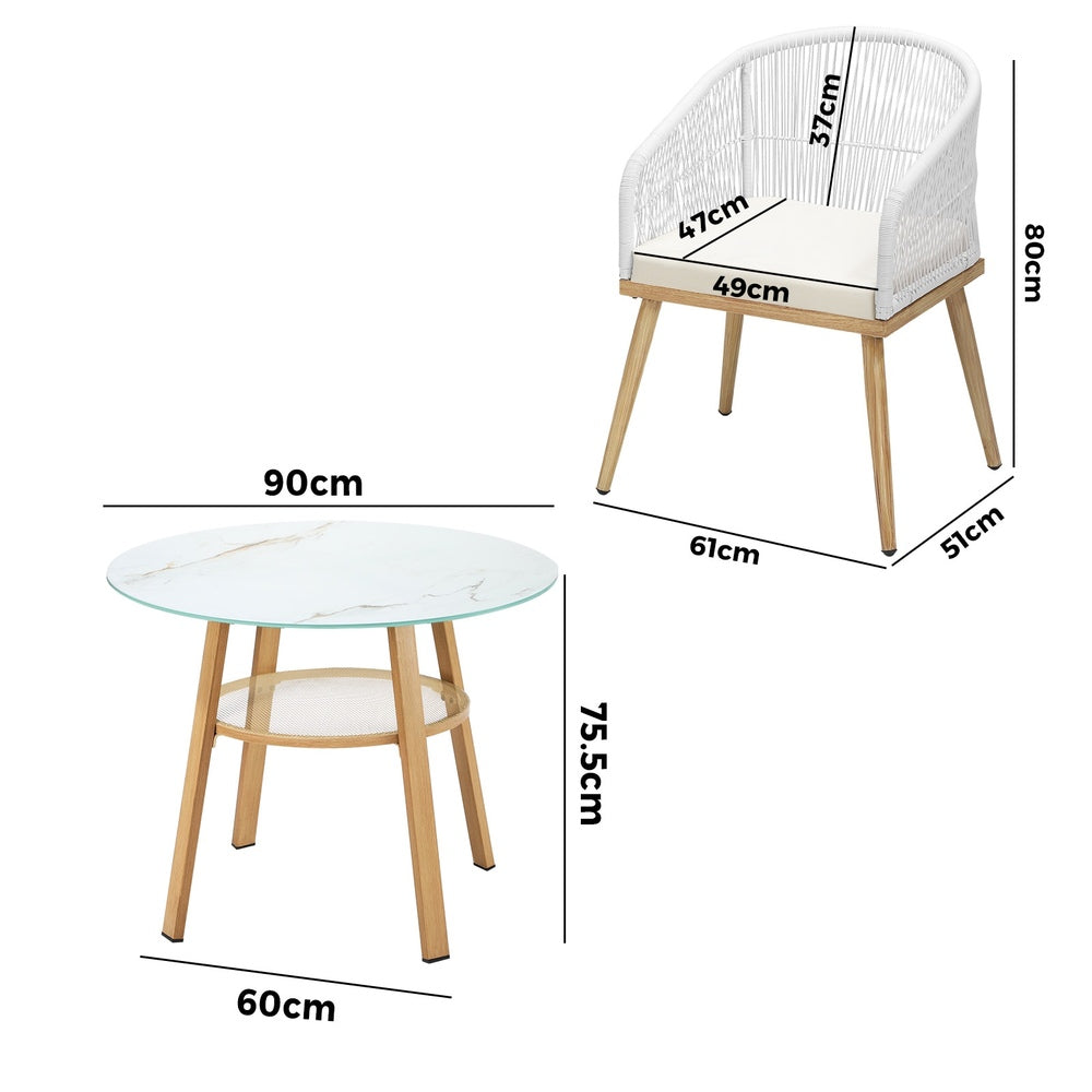 Playa Bonita 3 or 5pc Marble Style Table and Chair Outdoor Set | Soft Cushioned Chairs and Table Patio Furniture Set