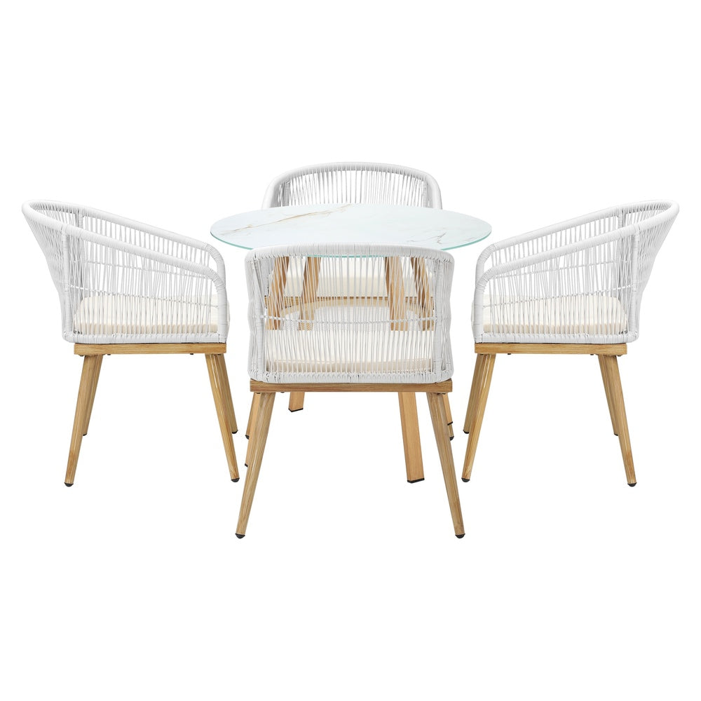 Playa Bonita 3 or 5pc Marble Style Table and Chair Outdoor Set | Soft Cushioned Chairs and Table Patio Furniture Set