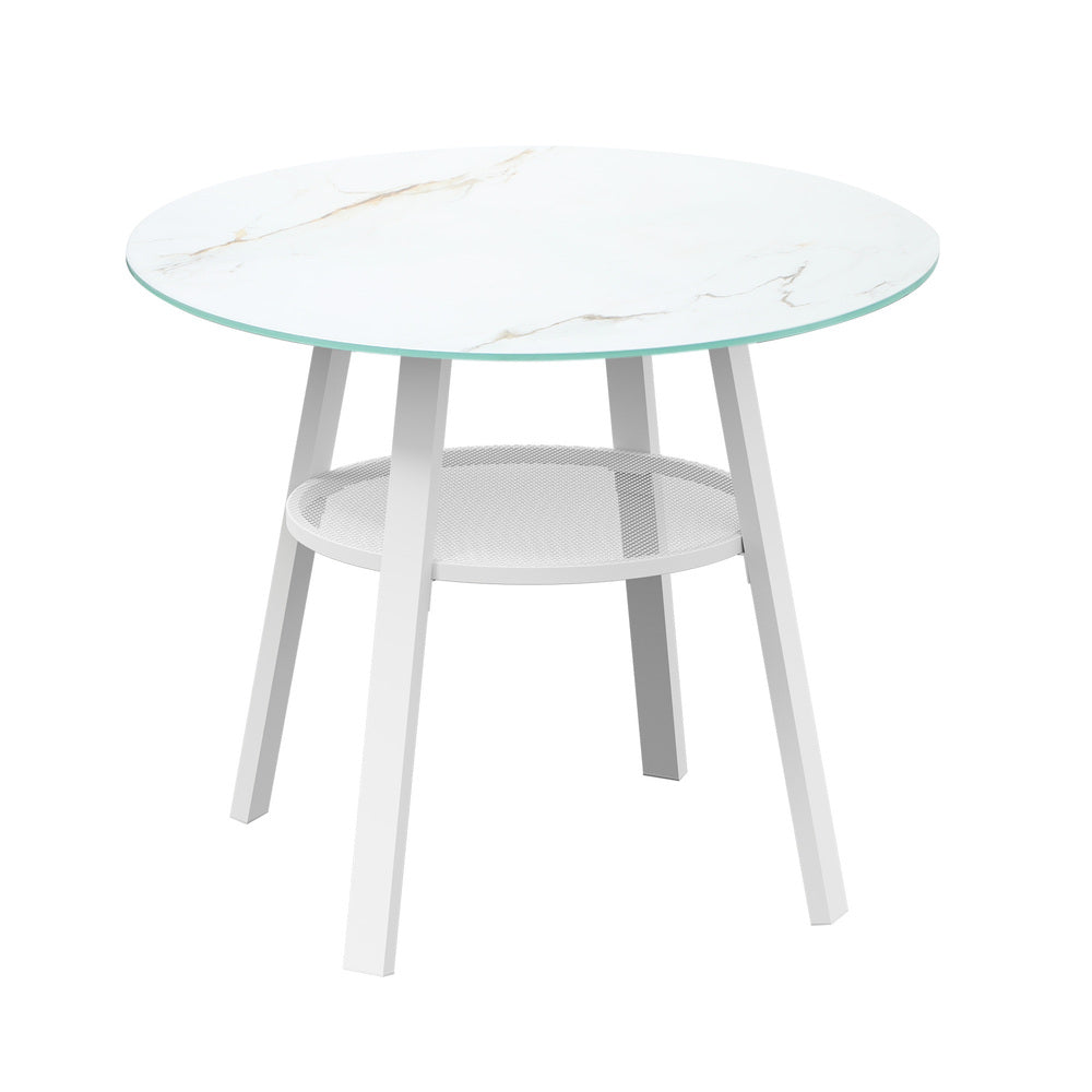 Piazza White 3 or 5pc Marble Style Table and Chair Outdoor Set | Soft Cushioned Chairs and Table Patio Furniture Set