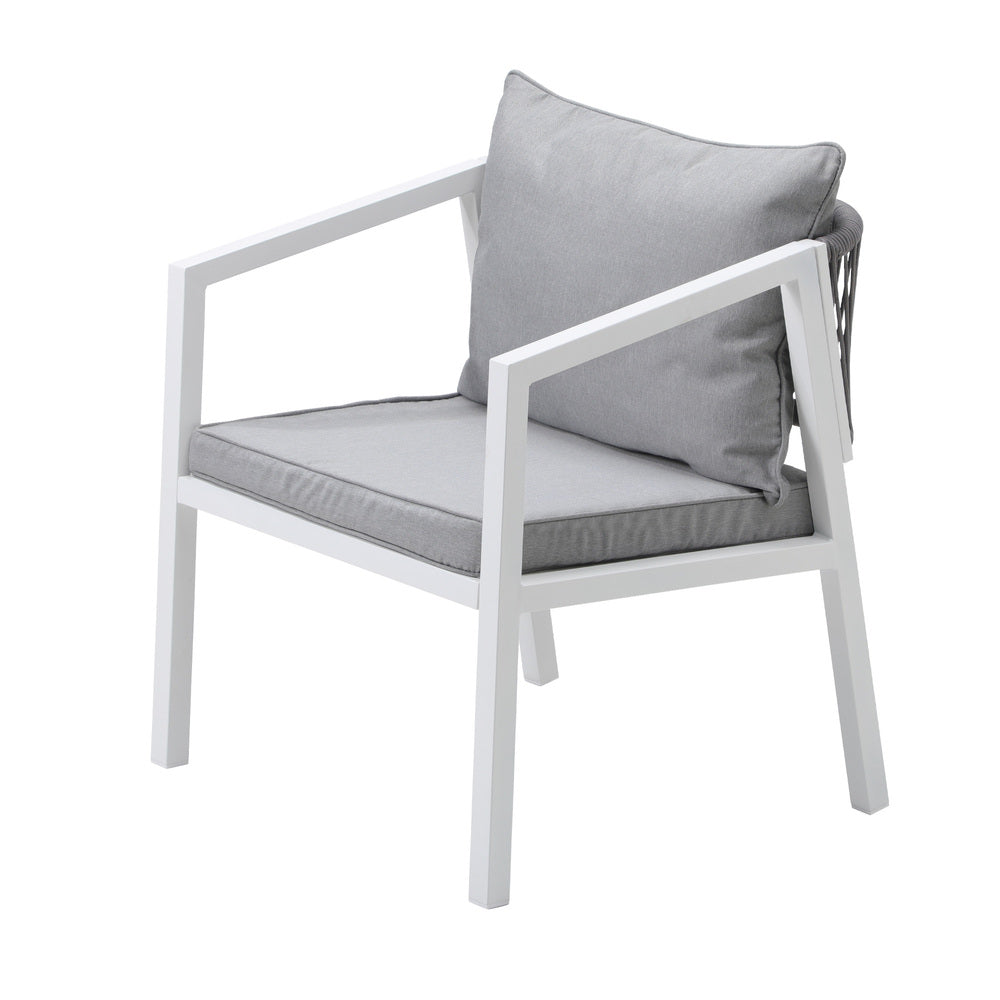 Piazza White 3 or 5pc Marble Style Table and Chair Outdoor Set | Soft Cushioned Chairs and Table Patio Furniture Set